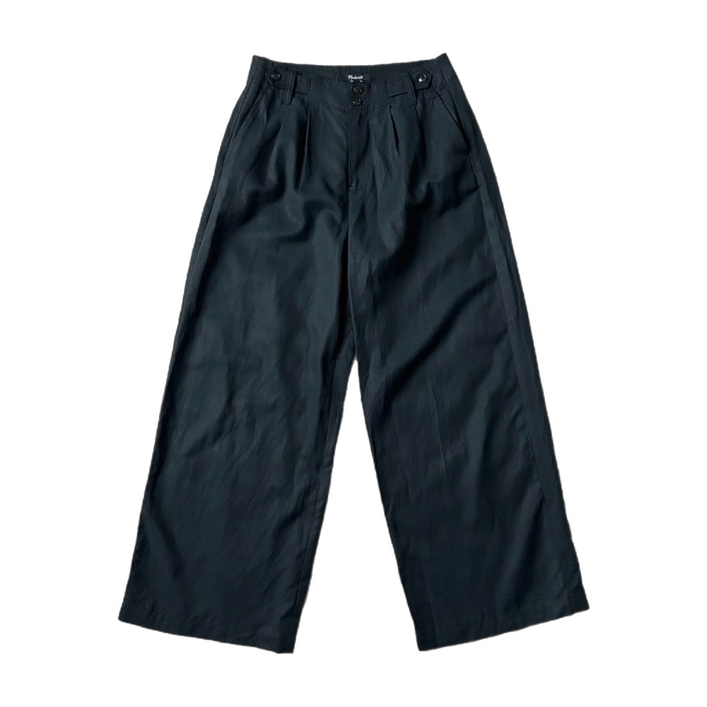 NEW Madewell Harlow Pleated Wide Leg Pant Trousers Black Lyocell Linen Blend 2P - Picture 2 of 9